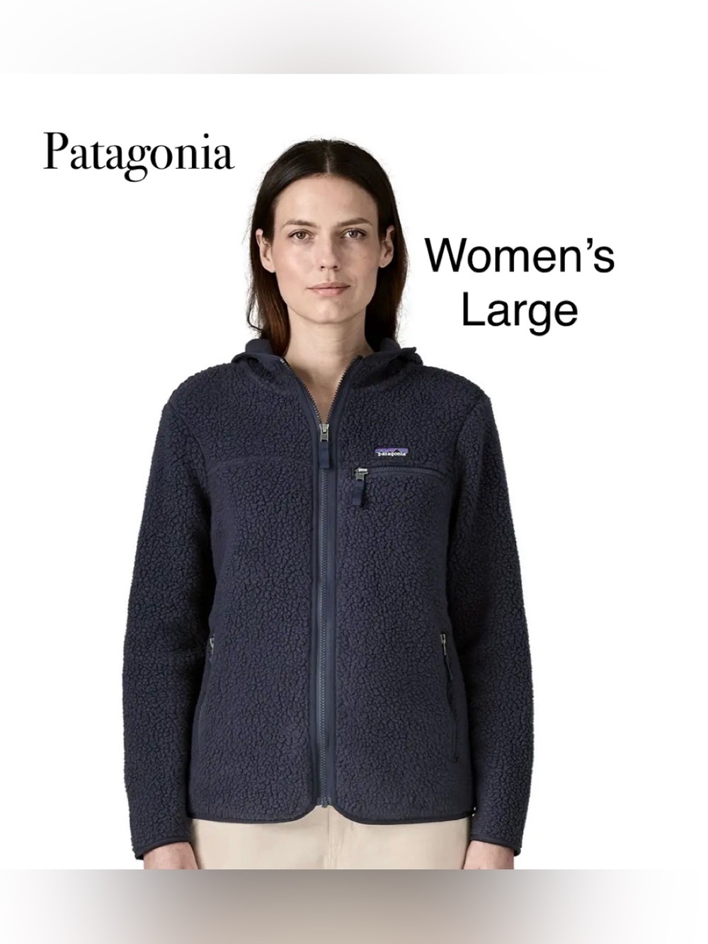 Patagonia Women’s black Dark Sherpa RETRO Fleece Hoodie-size Large